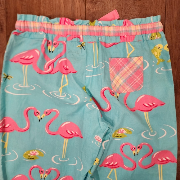 Nick & Nora Flannel Pajama Bottoms Flamingo Dragonfly Lilly Pad Plaid size Med - Picture 8 of 10